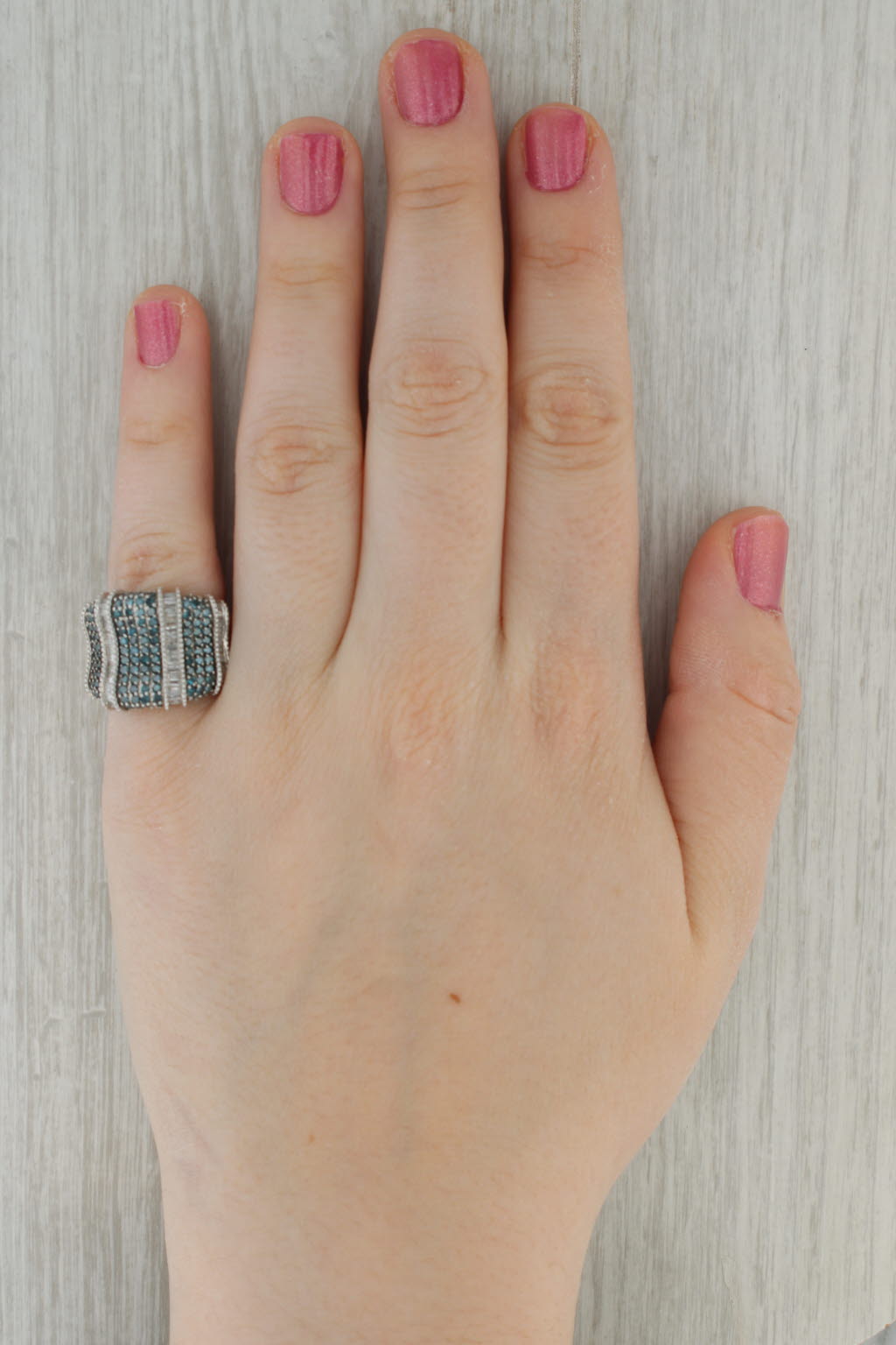 1.80ctw Blue White Diamond Ring 10k White Gold Size 6 Cocktail
