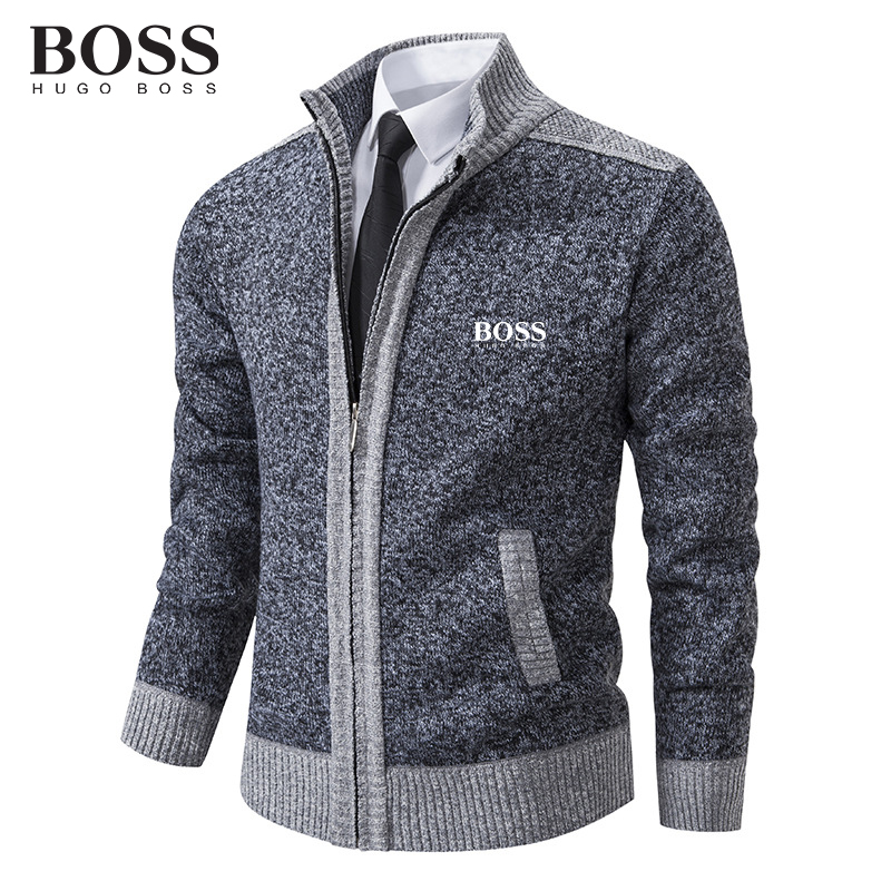 BOSS Men-s Zipper Stand Collar Sweater Casual Warm Sweater