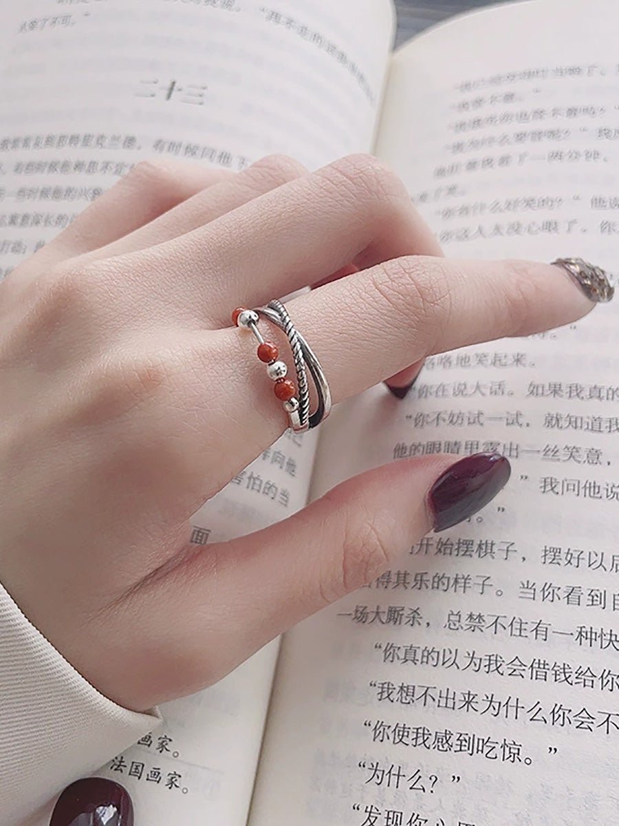 Women Vintage Bead Weave S925Silver Ring
