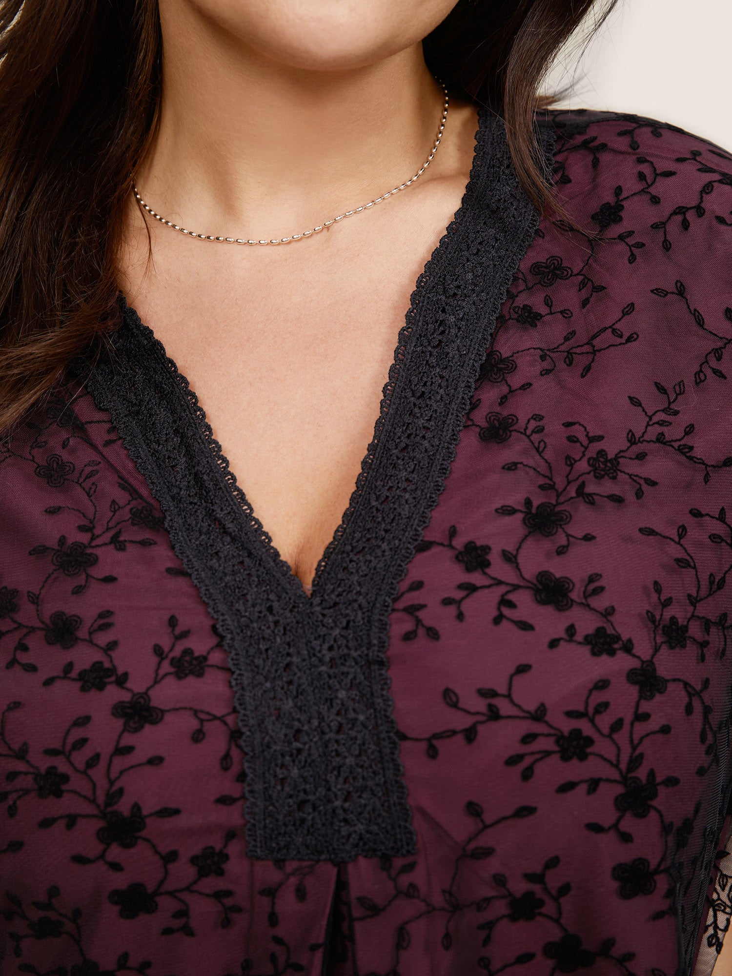 Crochet Lace Mesh Bell Sleeve Blouse