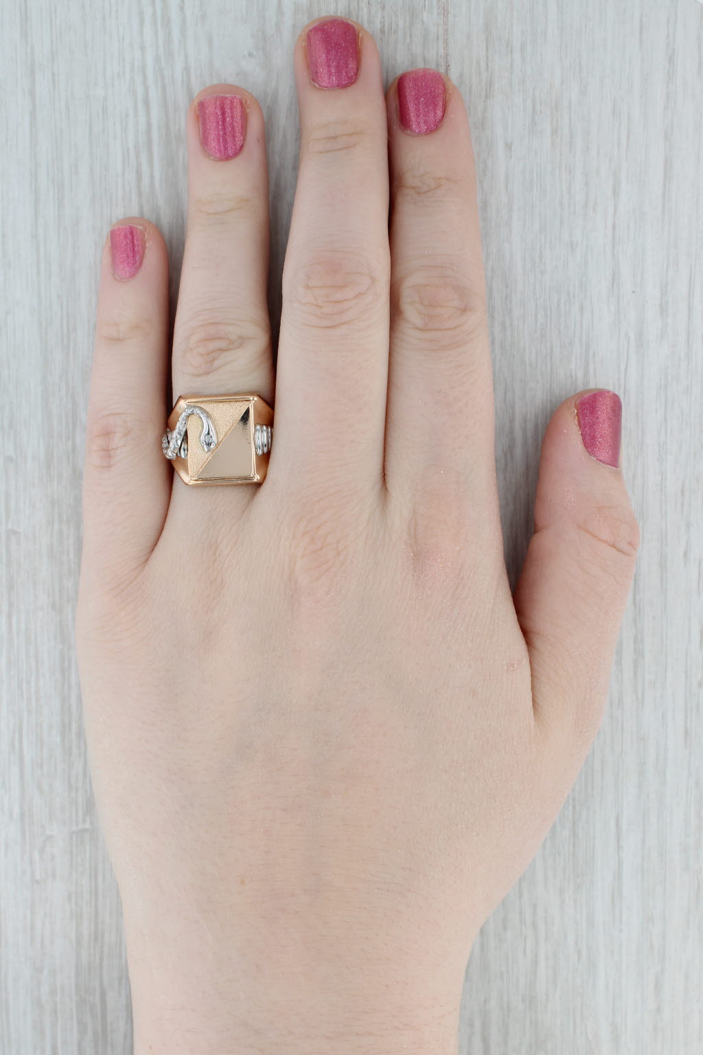 Snake Signet Ring 18k Yellow White Gold Size 9.75 Engravable