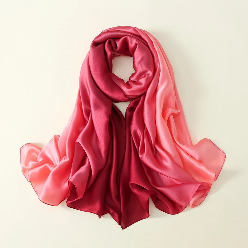 23 New Gradient Color Scarf Transitional Color New Silk Satin Scarf Scarf Elegant Long Women's Shawl Solid Color