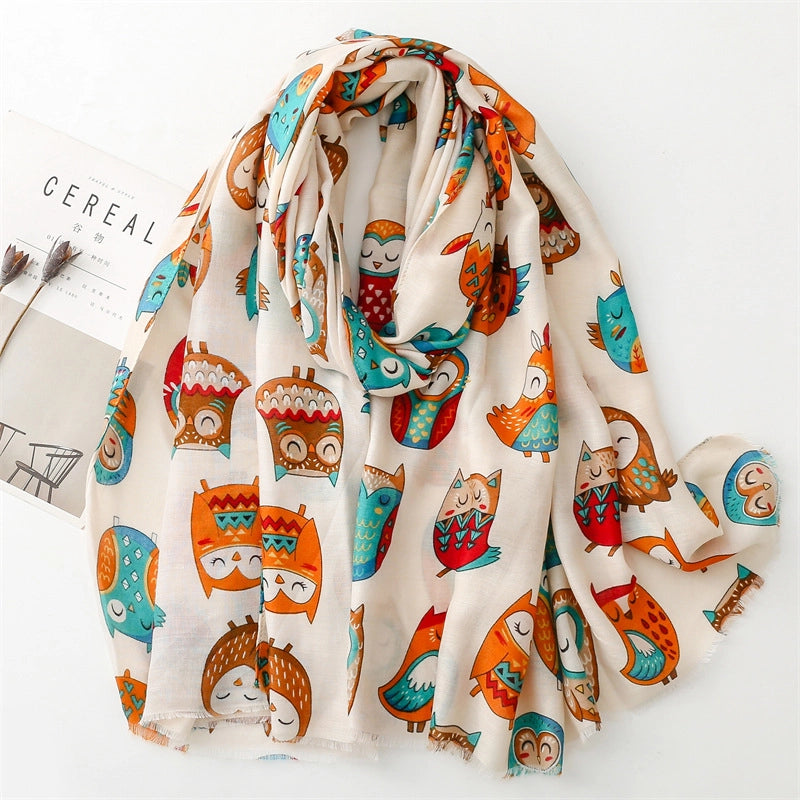 Women's Cute Owl Polyester Scarf
