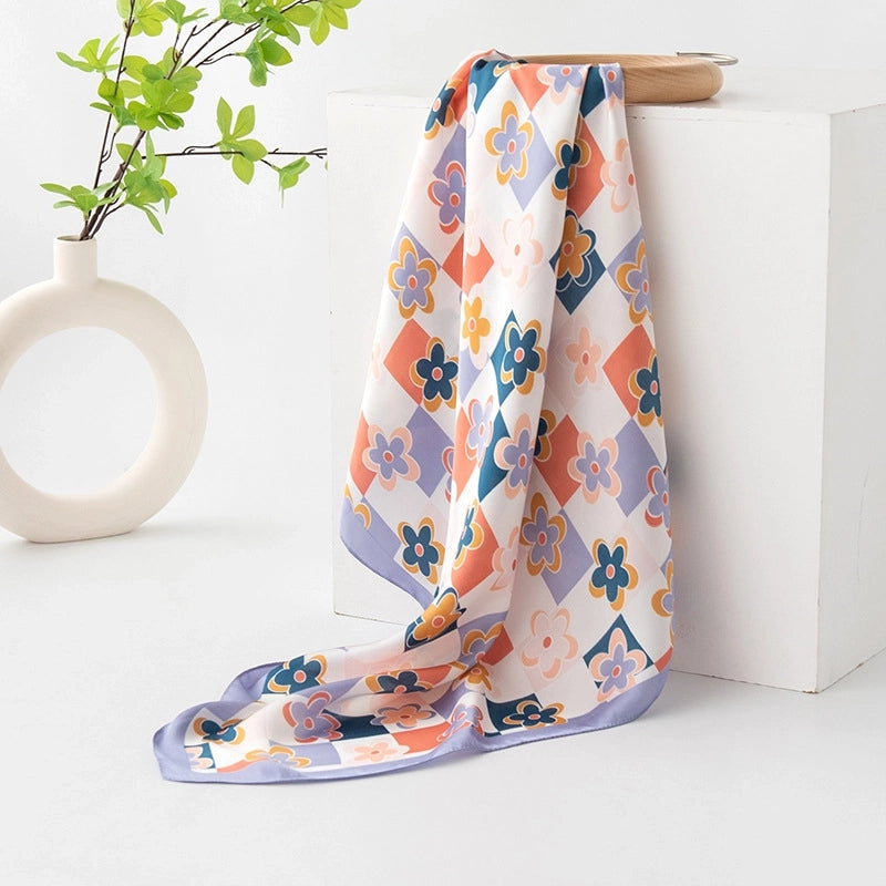 Women's Sweet Color Block Polyester Printing Silk Scarf