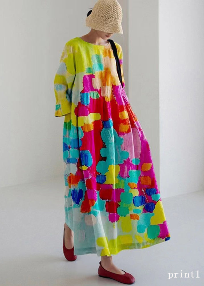 Flower print1 Cotton Dresses Pockets Patchwork Spring