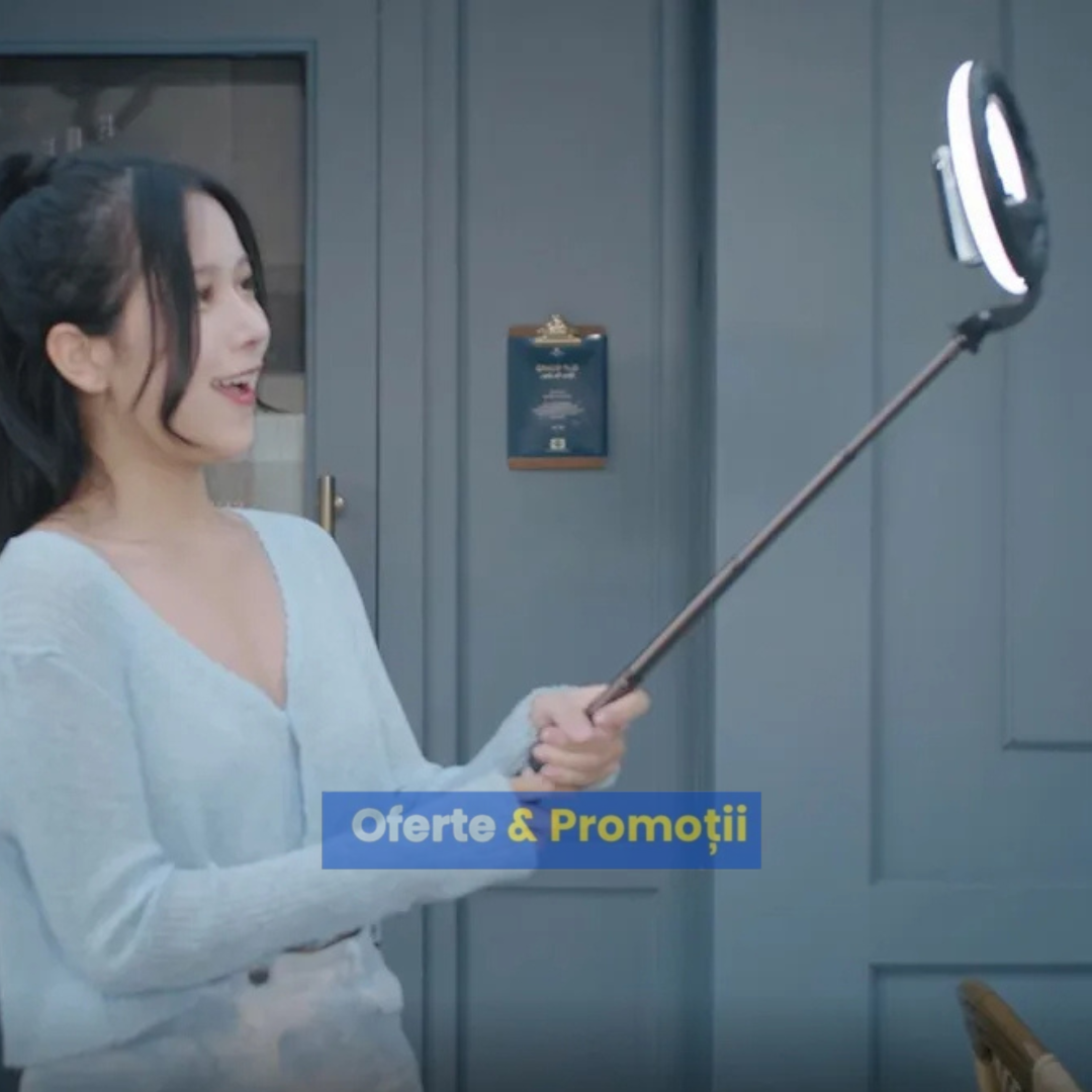 Selfie stick L07 tip trepied cu lampa circulara pliabil si bluetooth