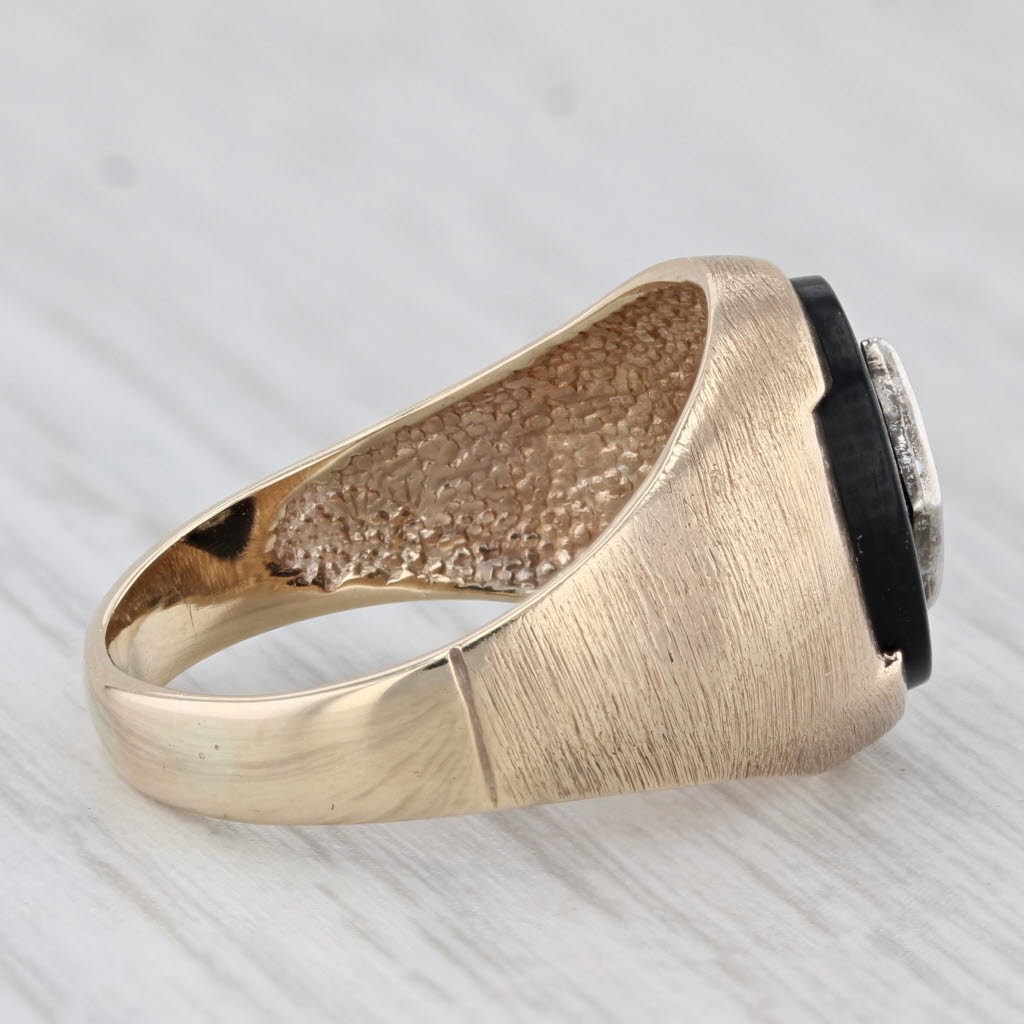 Vintage Onyx Diamond Signet Ring 10k Yellow Gold Size 7.5
