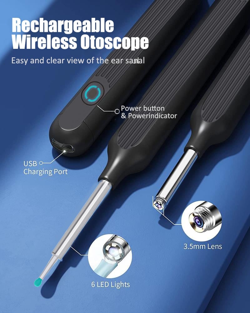 🔥Clean Earwax-Wi-Fi Visible Wax Removal Spoon. USB 1296P HD Load Otoscope