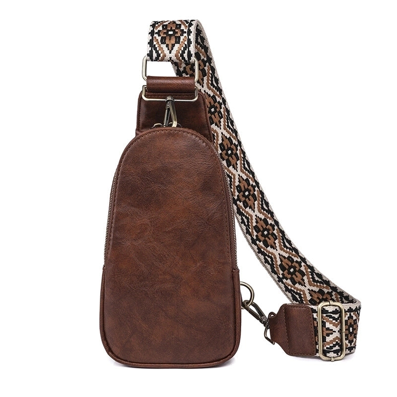 Vintage Style Fashion Color Block Pu Leather Water Repellent Waist Bags