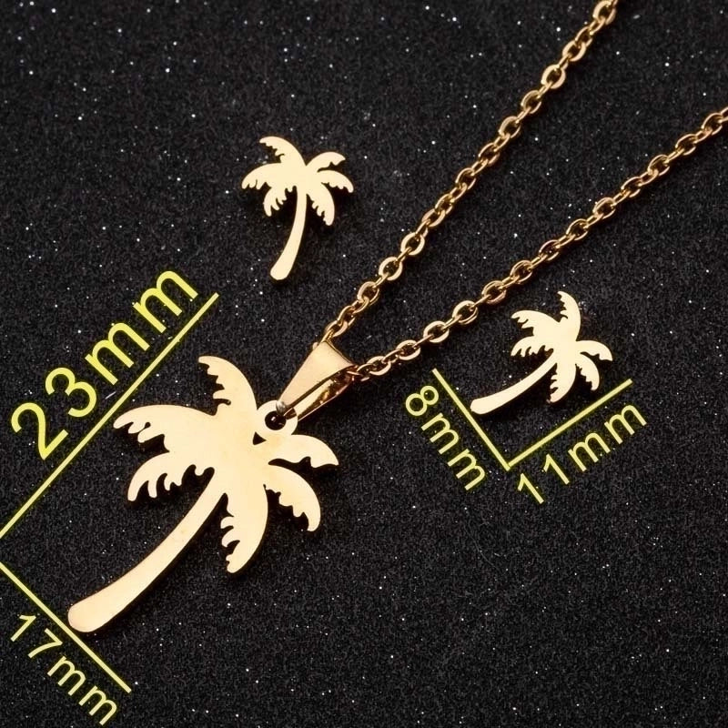 Minimalist Geometric Leaf Heart Shape Stainless Steel Plating Earrings Necklace 1 Set