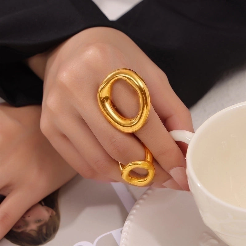 IG Style Minimalist Oval 304 Stainless Steel 18K Gold Plated Hollow Out Rings