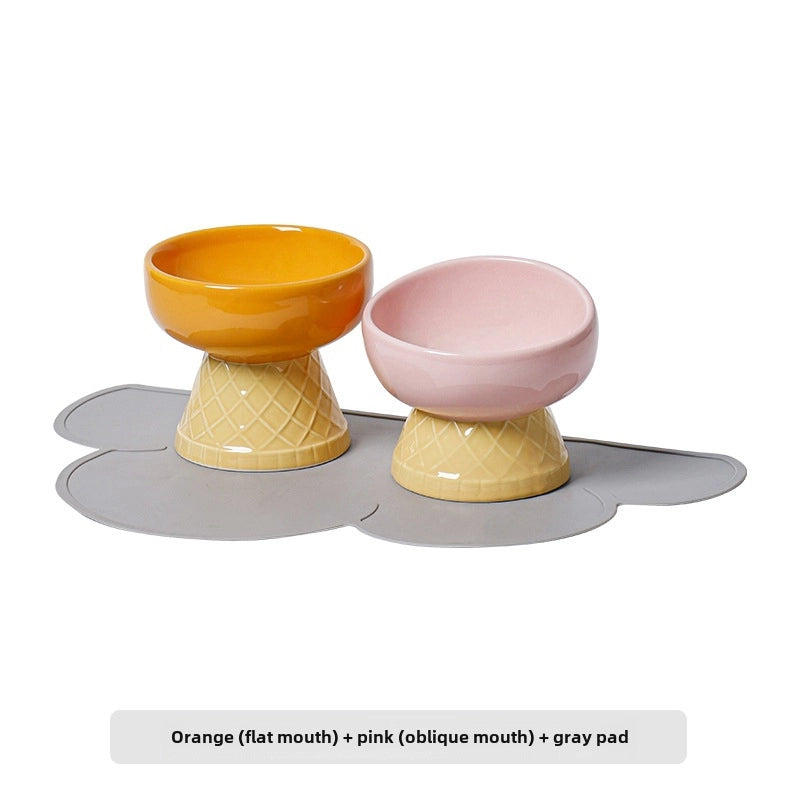 Cat Bowl Ceramic Protective Cervical Spine Drinking Bowl Pet Supplies Cute Oblique Mouth Anti-knock Dog Rice Bowl Cat Food Bowl