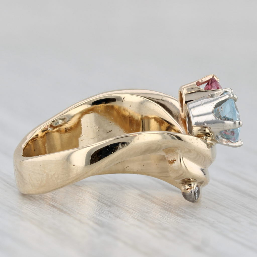 0.97ctw Aquamarine Pink Tourmaline Diamond Ring 14k Yellow Gold Size 6.5