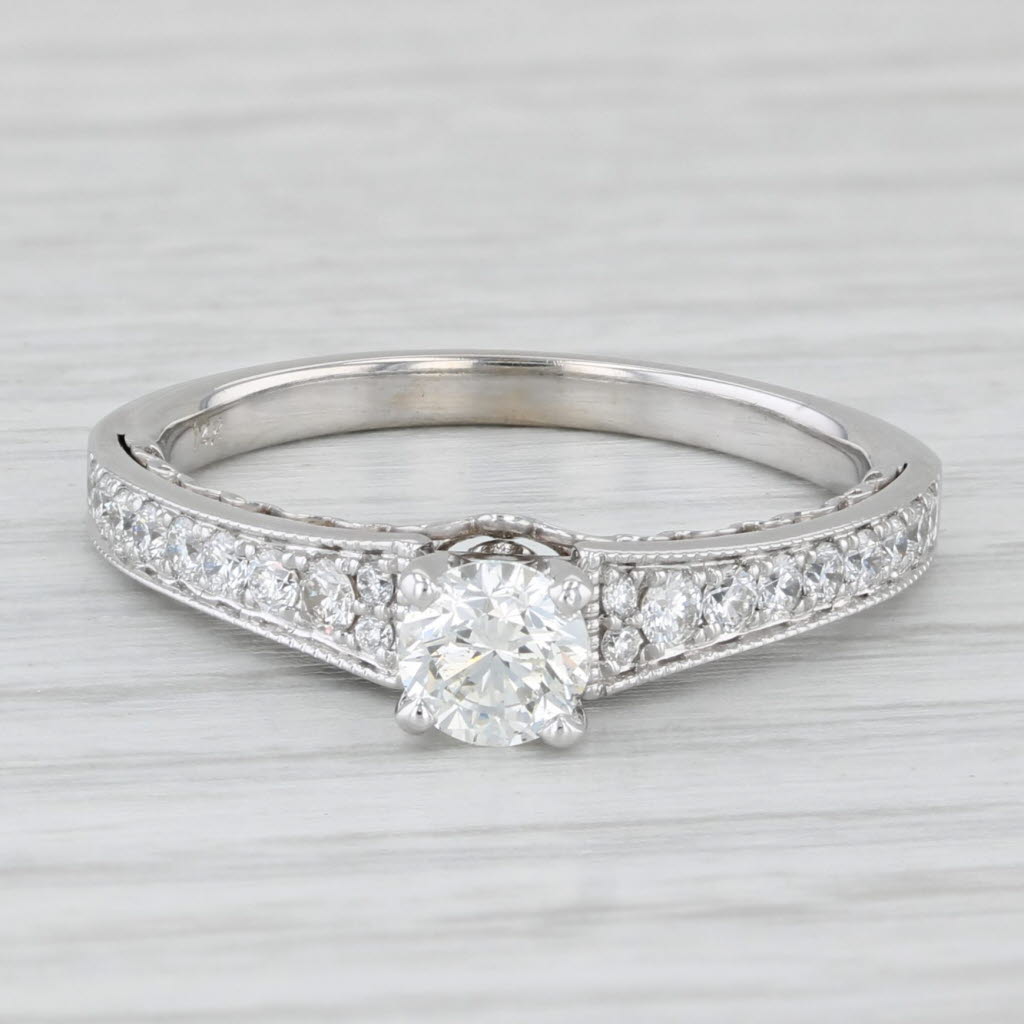 0.75ctw Round Diamond Engagement Ring 14k White Gold Size 7.75 Cathedral Band