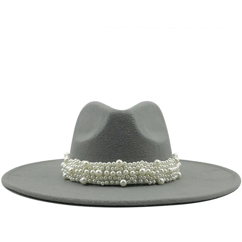9.5cm Pearl Accessories Women's Woolen Hat Jazz Hat Autumn And Winter British Retro Top Hat Women