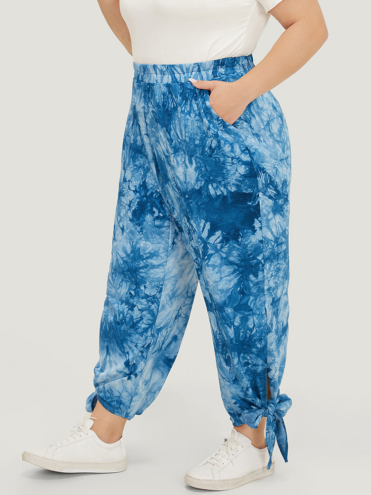 Tie Dye Pocket Cut Out Knotted Hem Pants