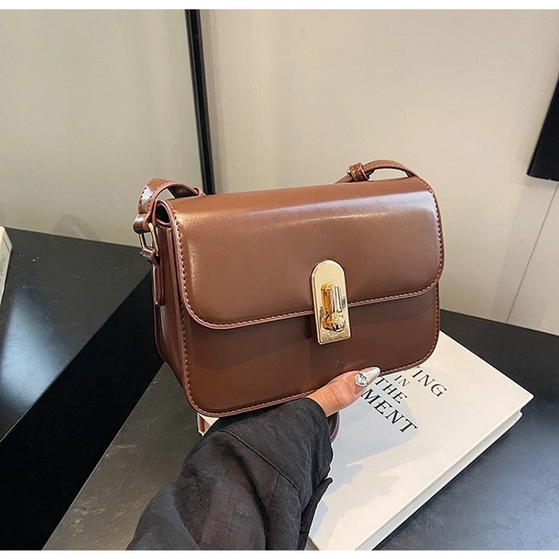 Women's Small PU Solid Color Elegant Lock Square Magnetic Buckle Square Bag