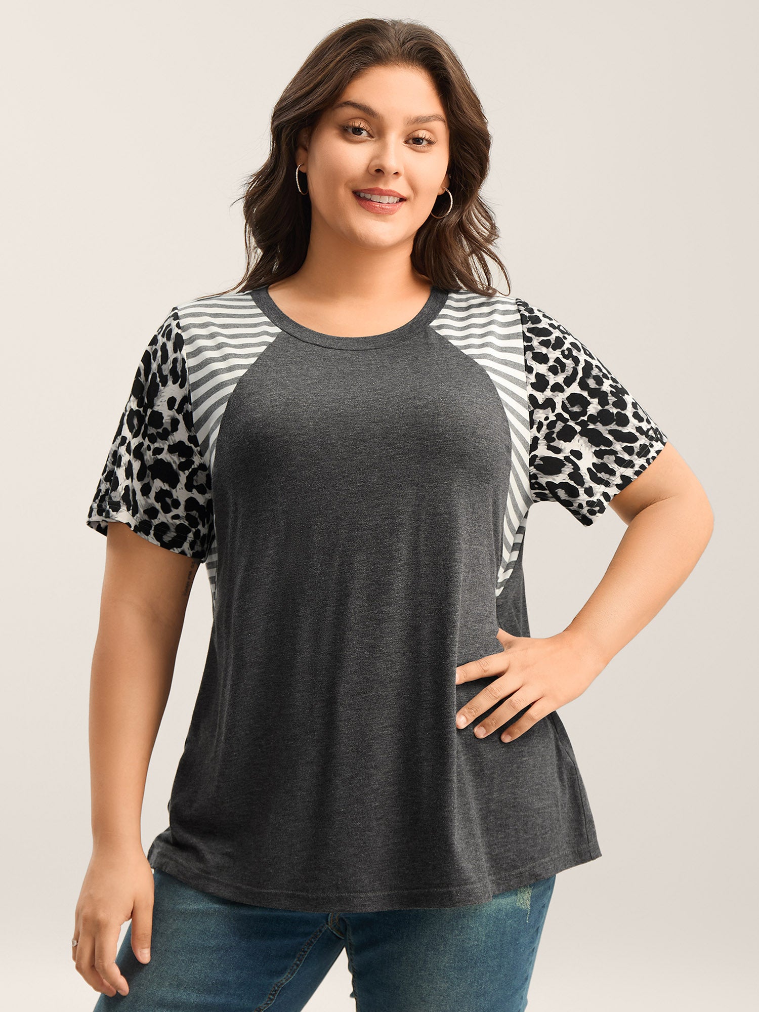 Leopard Stripes Raglan Sleeve T-Shirt