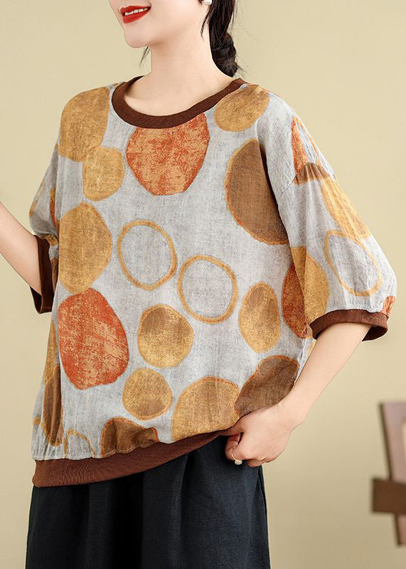 Yellow O-Neck Patchwork T Shirt Fall