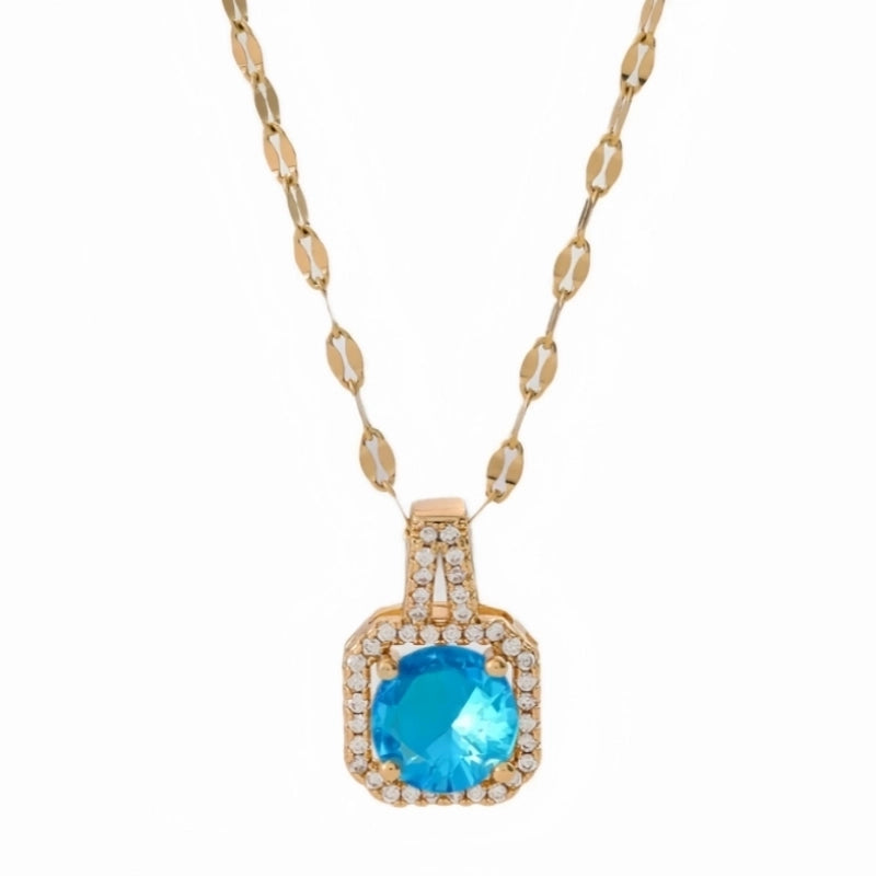 201 Stainless Steel White Gold Plated Gold Plated Classic Style Plating Inlay Square Glass Zircon Pendant Necklace