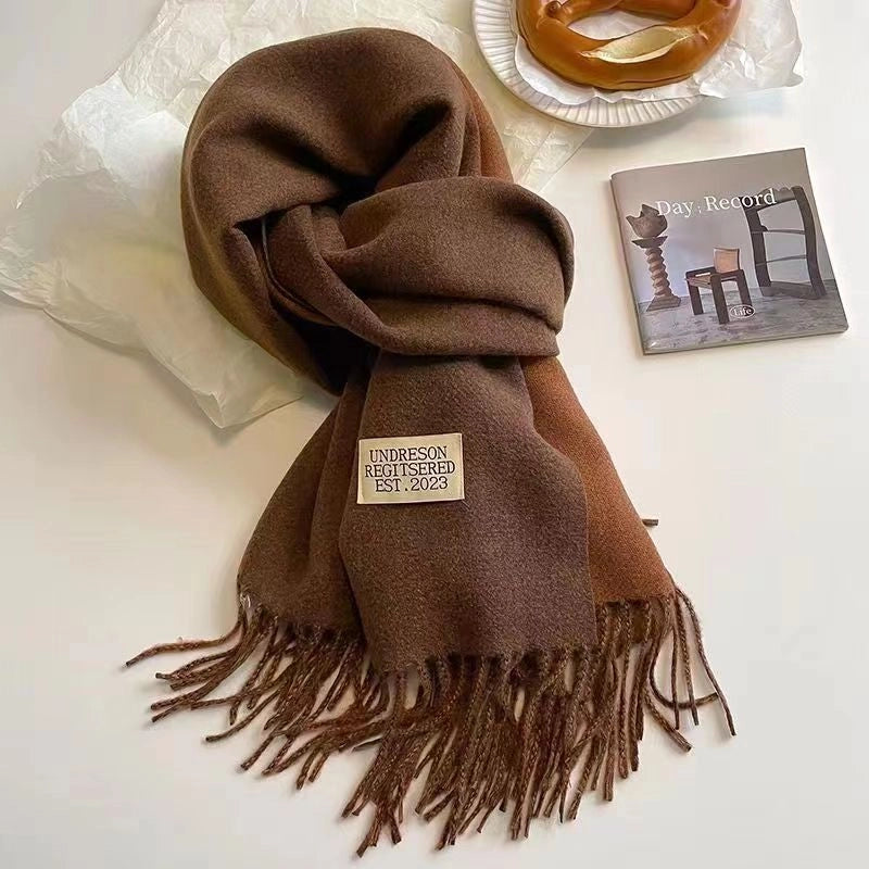 Solid Color Double-sided Tassel Scarf For Women Autumn And Winter New Warm Cashmere-like Scarf Thickened Student Shawl