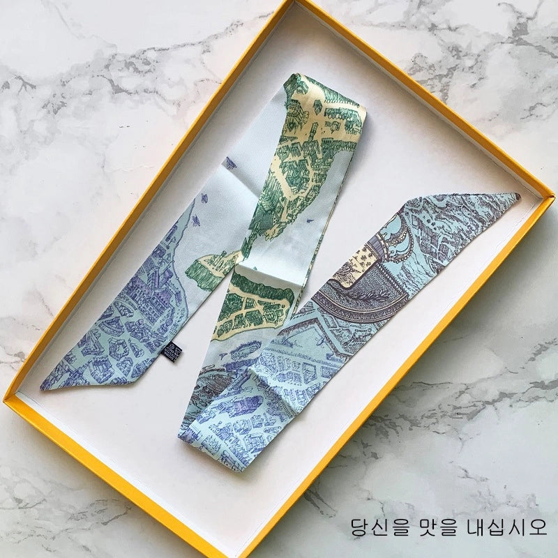 Women's Minimalist Flower Satin Printing Silk Scarf
