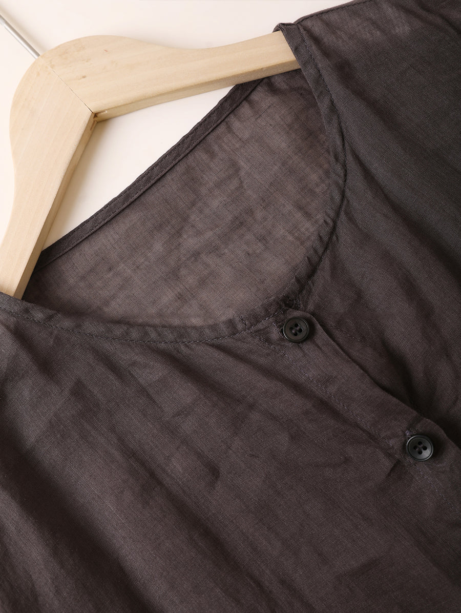 Women Summer Vintage Pure Color O-Neck 100%Ramie Shirt