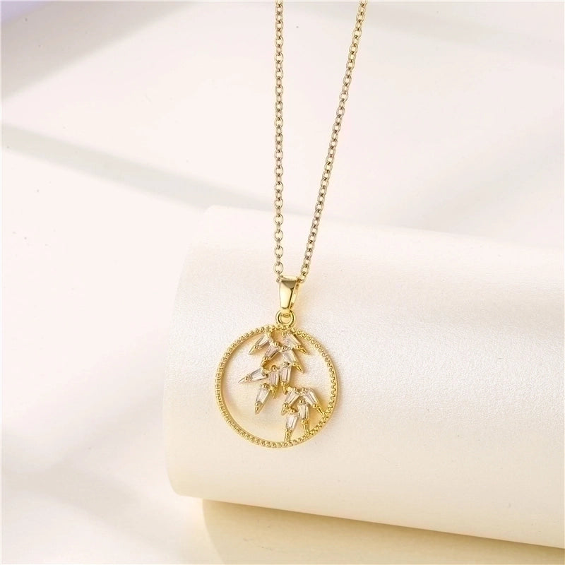 Stainless Steel Titanium Steel 18K Gold Plated INS Style Plating Inlay Sun Heart Shape Whale Zircon Pendant Necklace