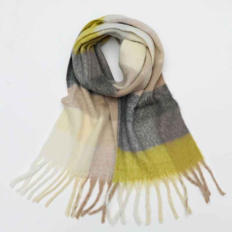 Autumn And Winter Scarf Cashmere Thickened Warm Striped Plaid Scarf Women's Fashion Tassel Long Men's And Women's Scarf Couple