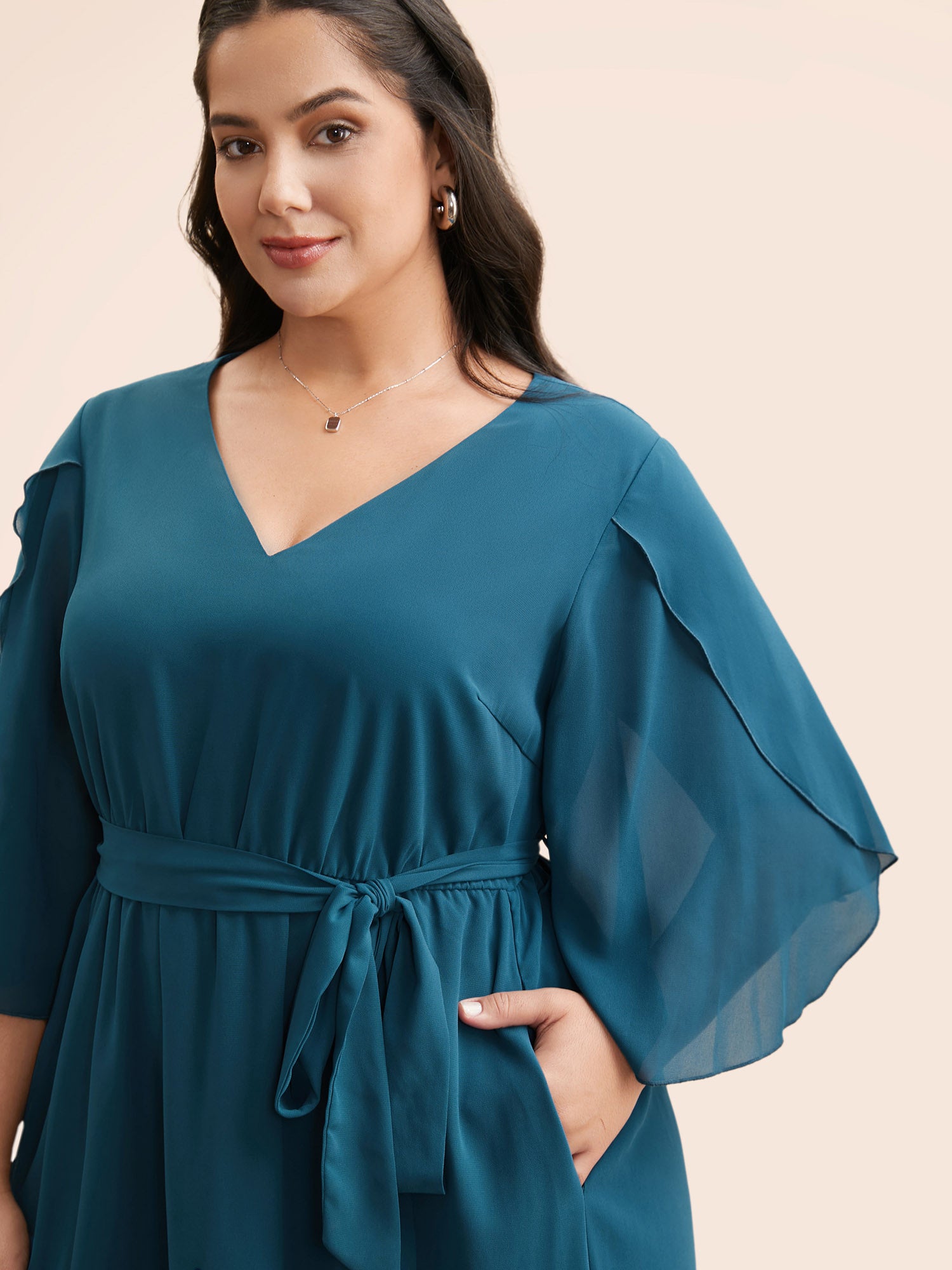 Chiffon Petal Sleeve Midi Dress