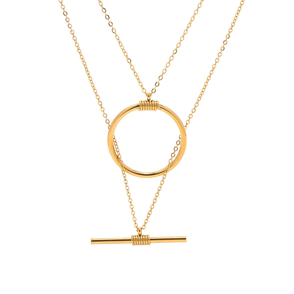 IG Style Circle Geometric Stainless Steel 18K Gold Plated Necklaces