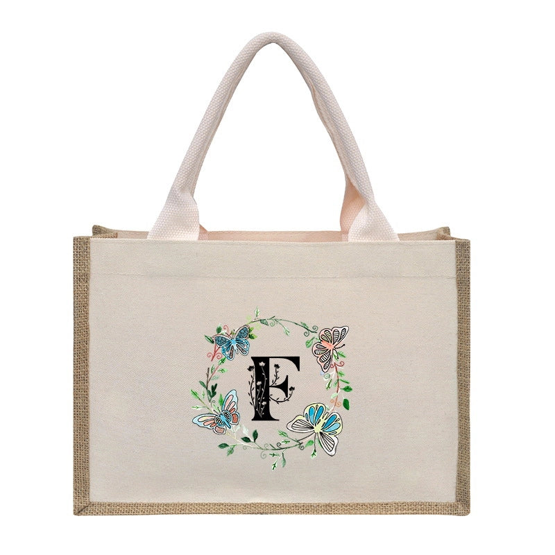 Women's Medium Canvas Letter Basic Classic Style Open Shopping Bags