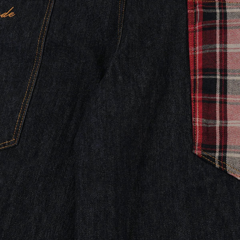 Plaid Pocket Barrel Jeans