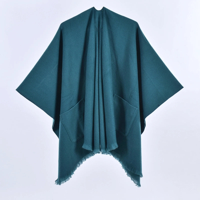 New Women's Autumn And Winter Warm Cloak Simple Double-sided Solid Color Split Cashmere Outerwear Shawl