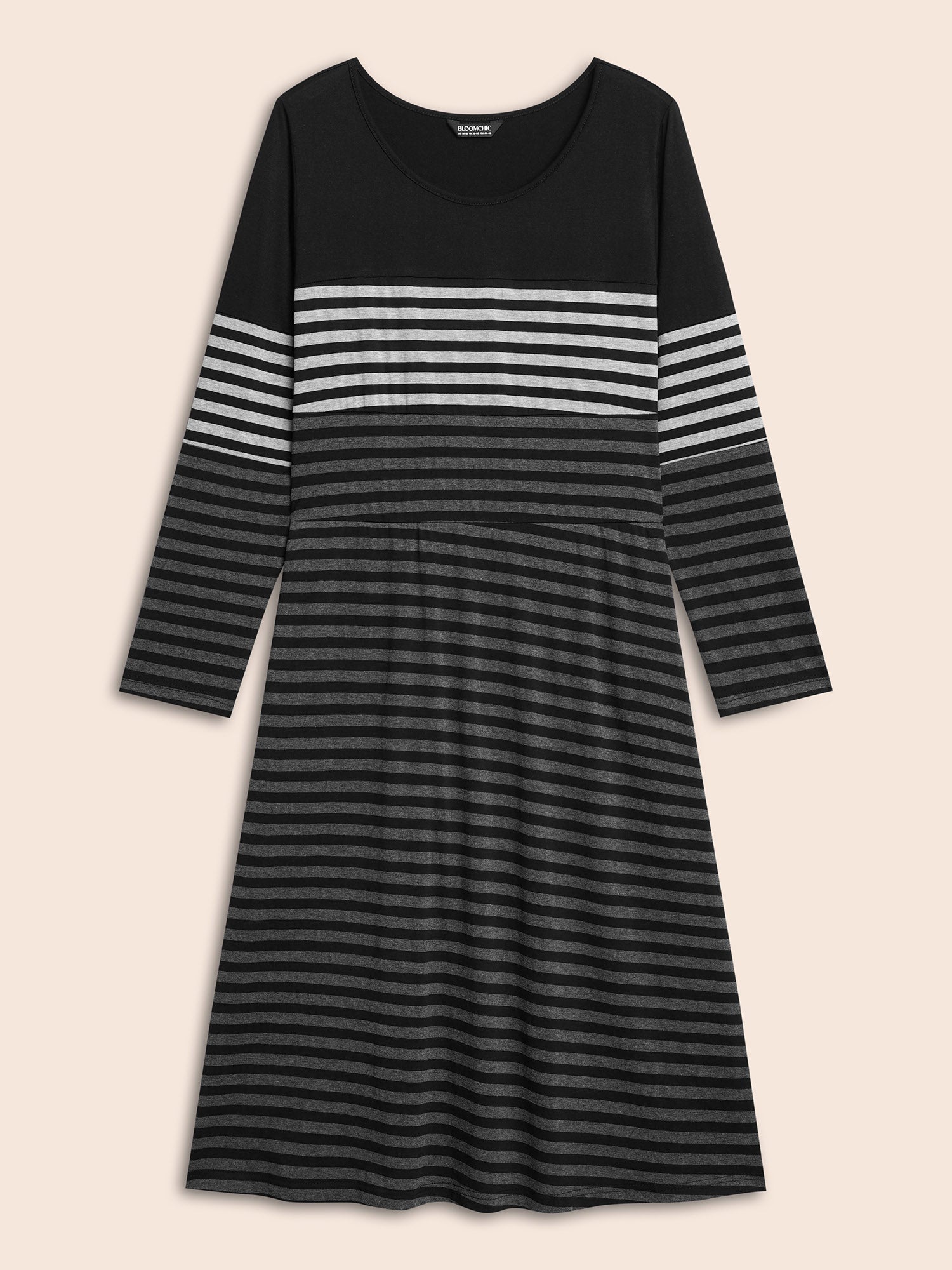Striped Contrast Elastic Waist Midi Dress