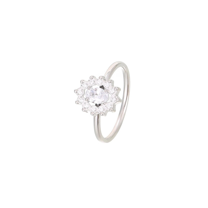IG Style Shiny Flower 304 Stainless Steel Zircon White Gold Plated Gold Plated Plating Inlay Rings