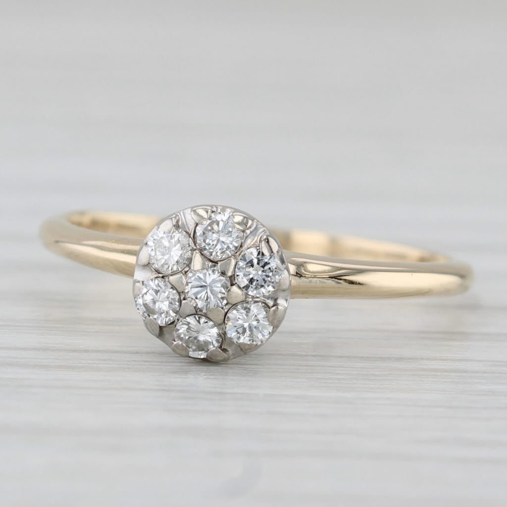 Vintage 0.21ctw Diamond Flower Cluster Engagement Ring 14k Gold Size 6.75