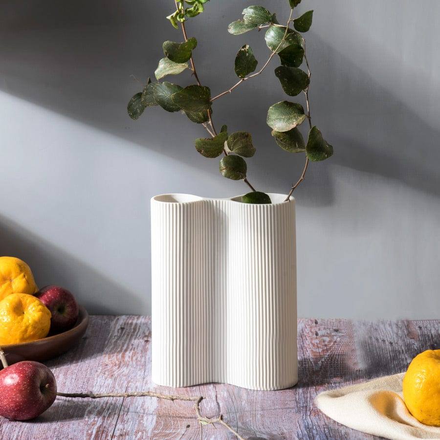 Ribbed Duo Vase - White