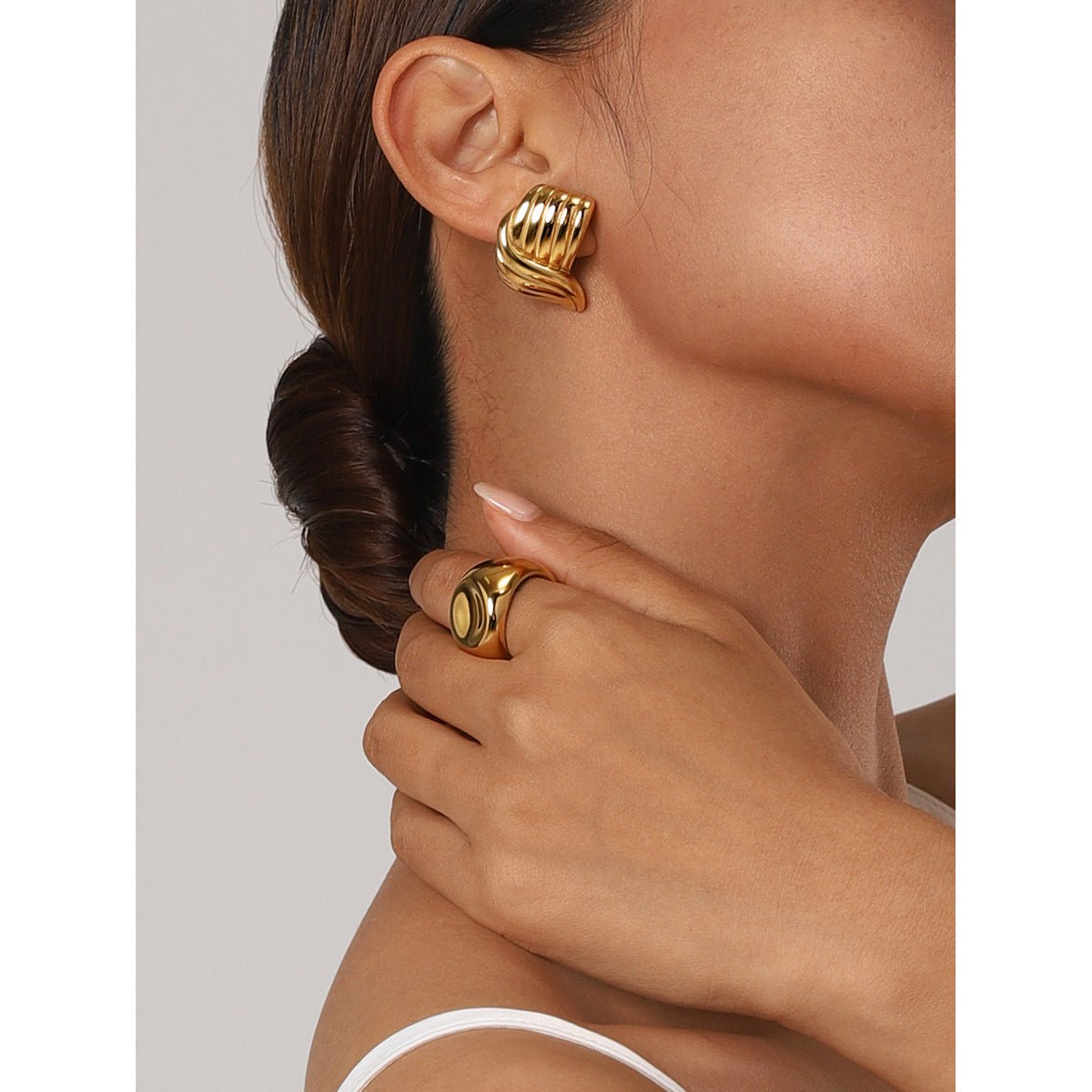 IG Style Asymmetrical Stainless Steel 18K Gold Plated Earrings