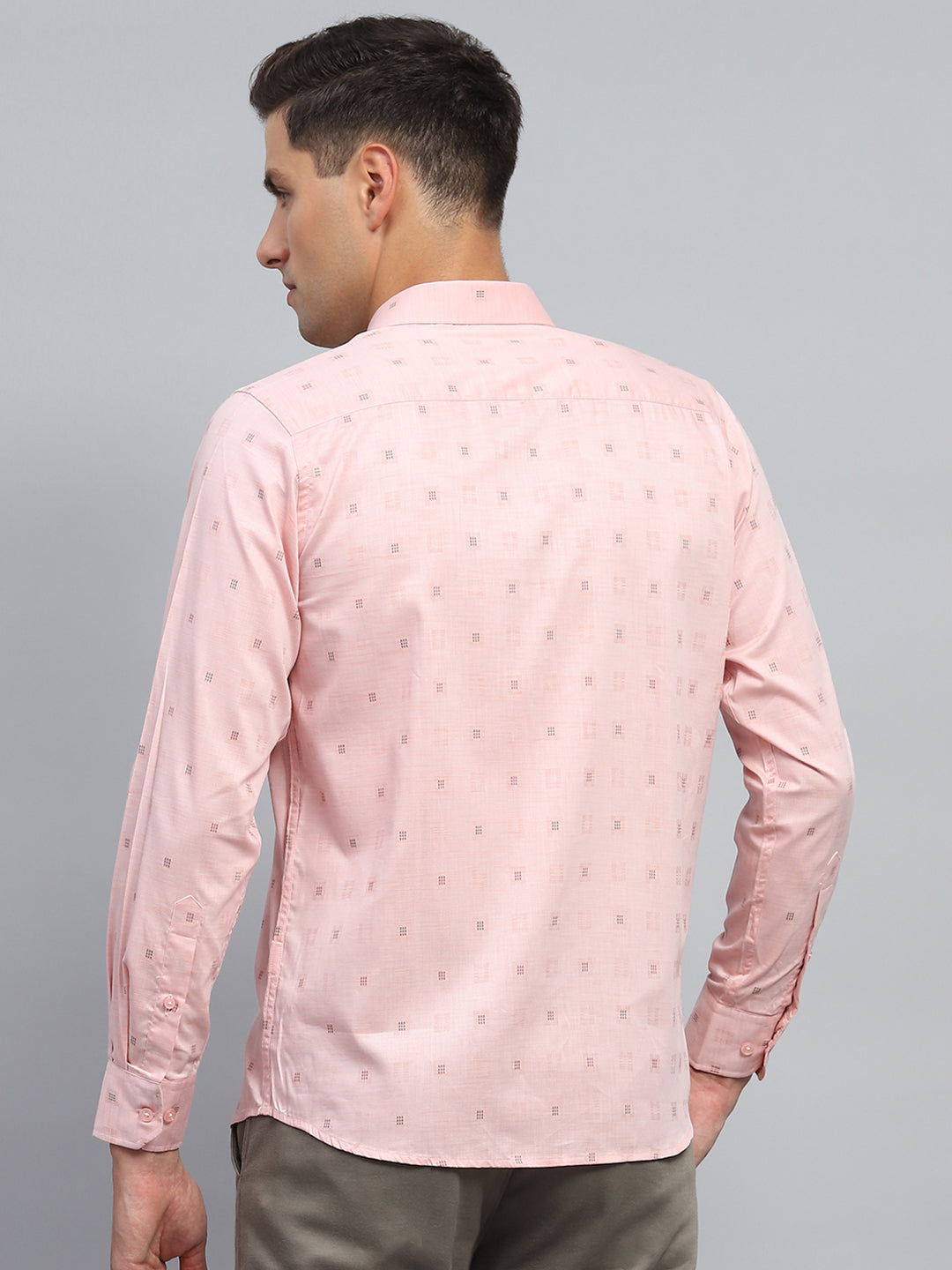 Men Peach Printed Collar Full Sleeve Shirt