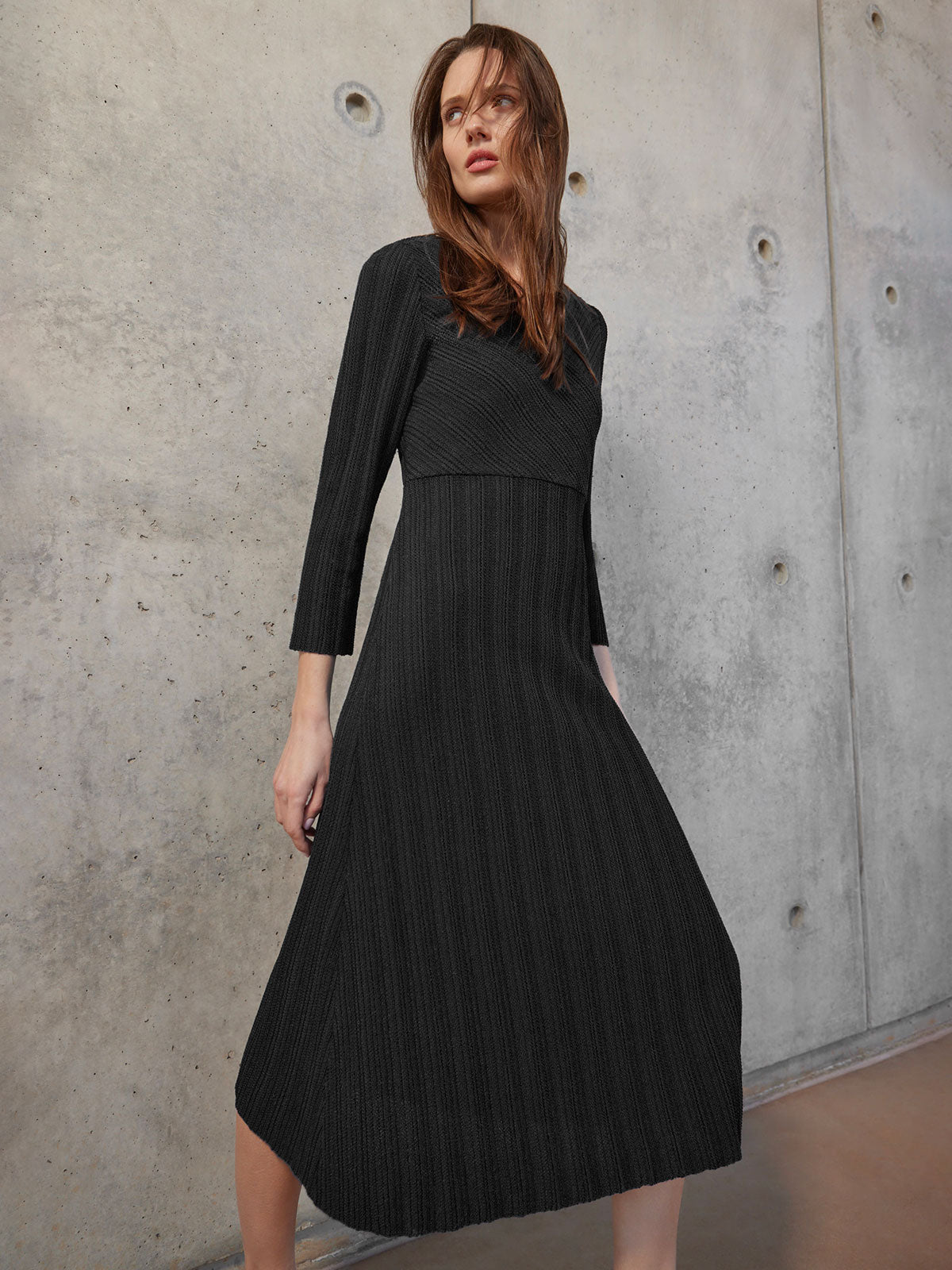 Textural Stripe Knit Midi Dress