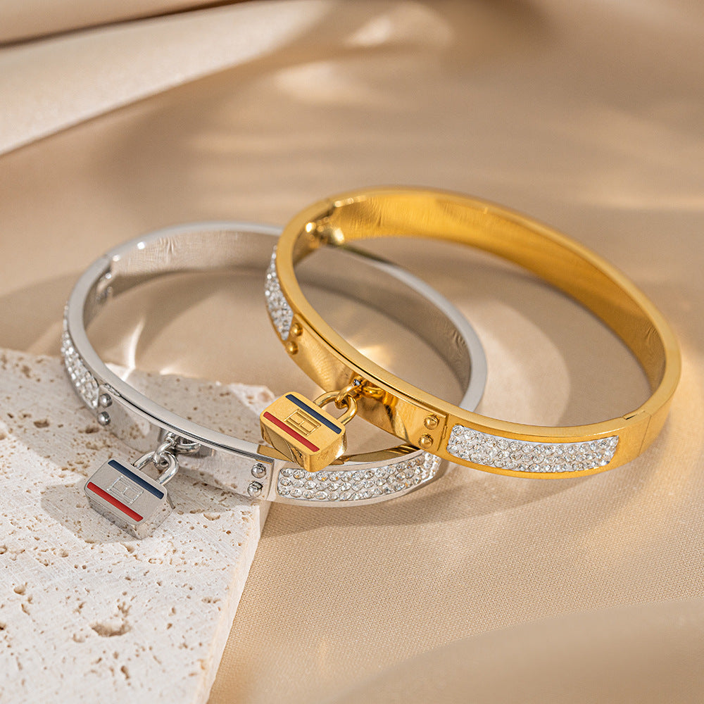 Personalized Fashion Small Lock Letter Titanium Steel Bracelet Fashionable Diamond Bracelet