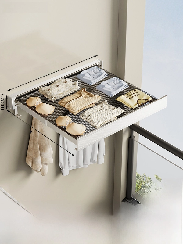 Balcony Invisible Folding Clothes Rack Shoes Drying Rack Telescopic Net Wall-Mounted Non-Punch Clothes Drying Artifact For Drying Socks