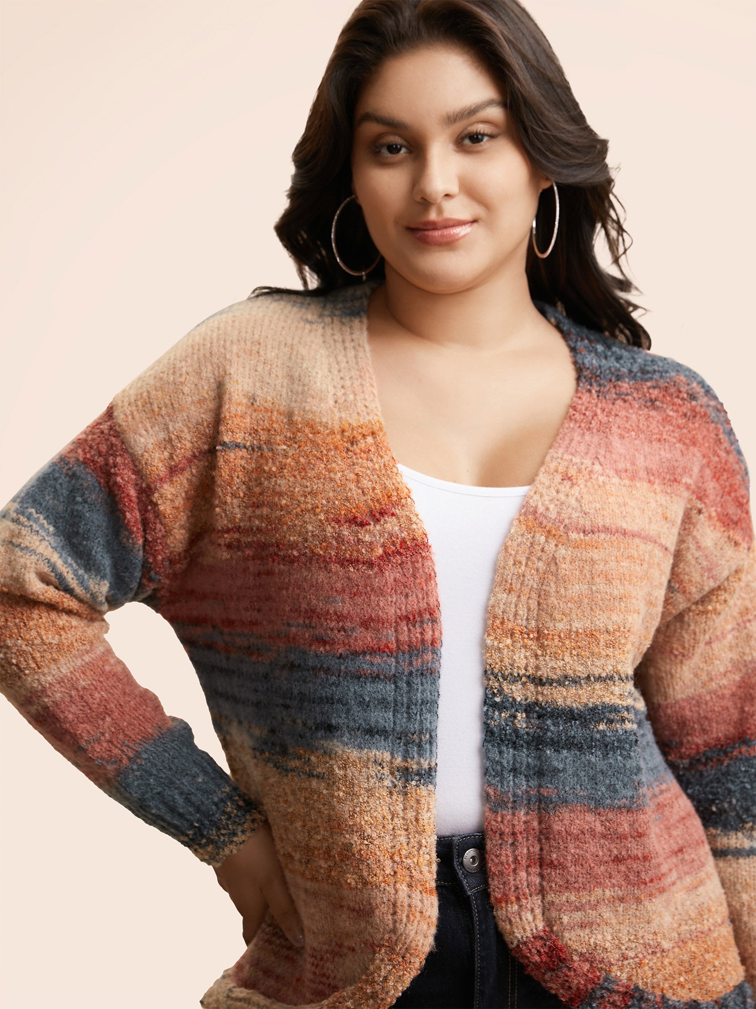 Ombre Open Front Curved Hem Cardigan