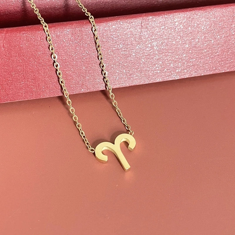 Simple Fashion Twelve Constellation Stainless Steel Geometric Necklace