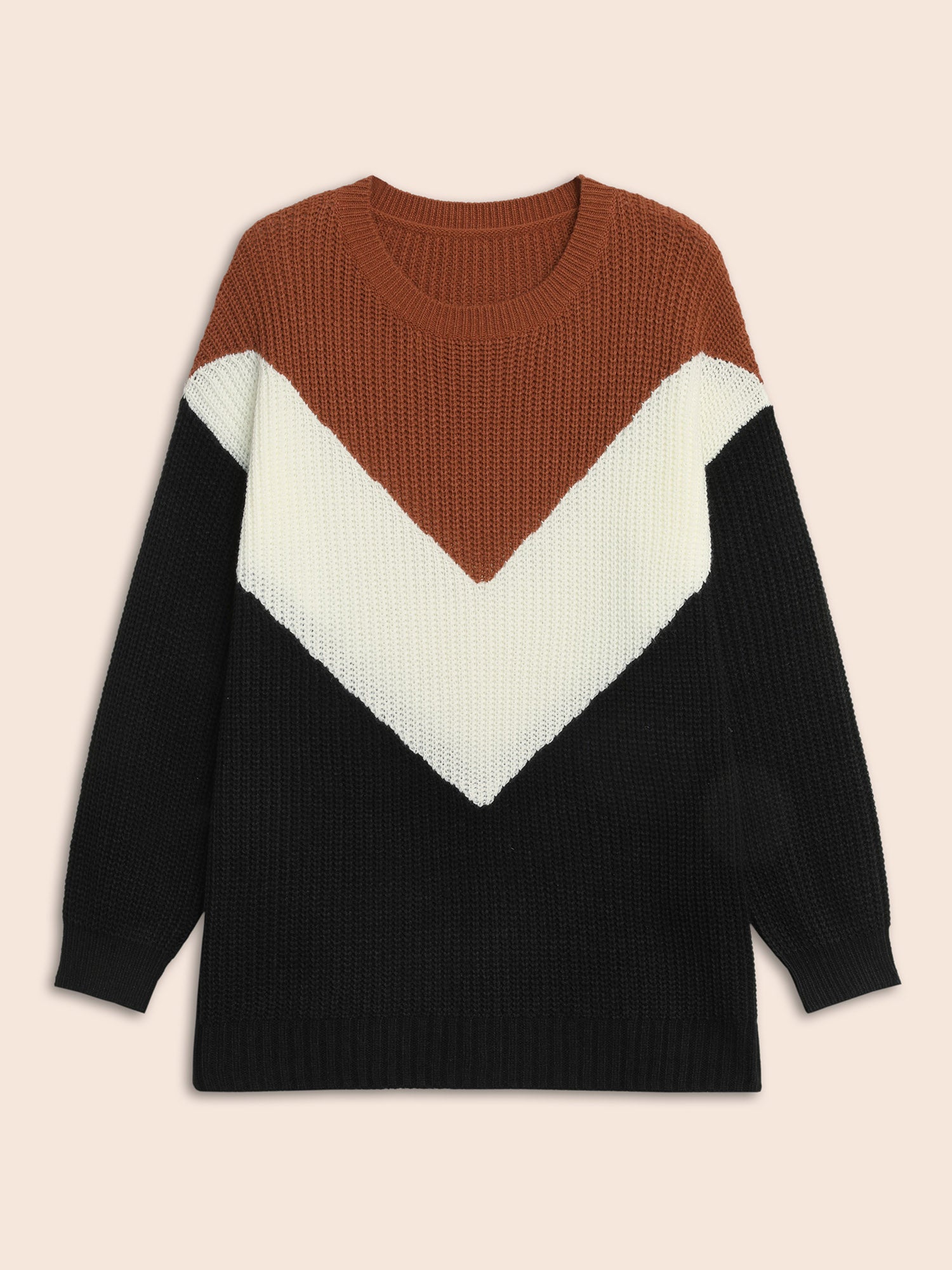 Colorblock Contrast Lantern Sleeve Pullover