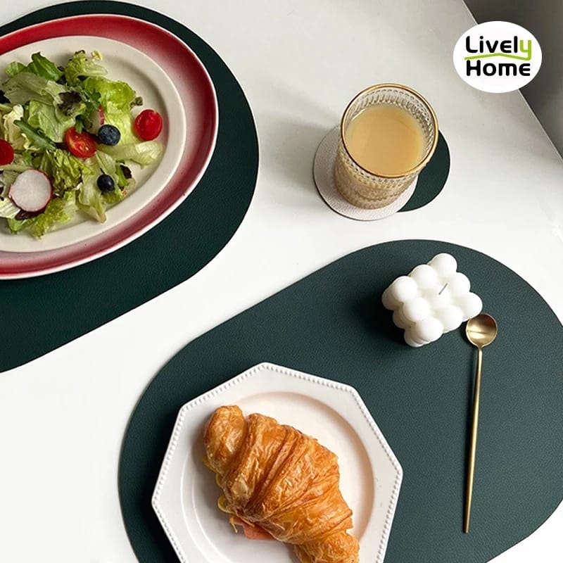 2PCs Oval Shape Leather Placemat