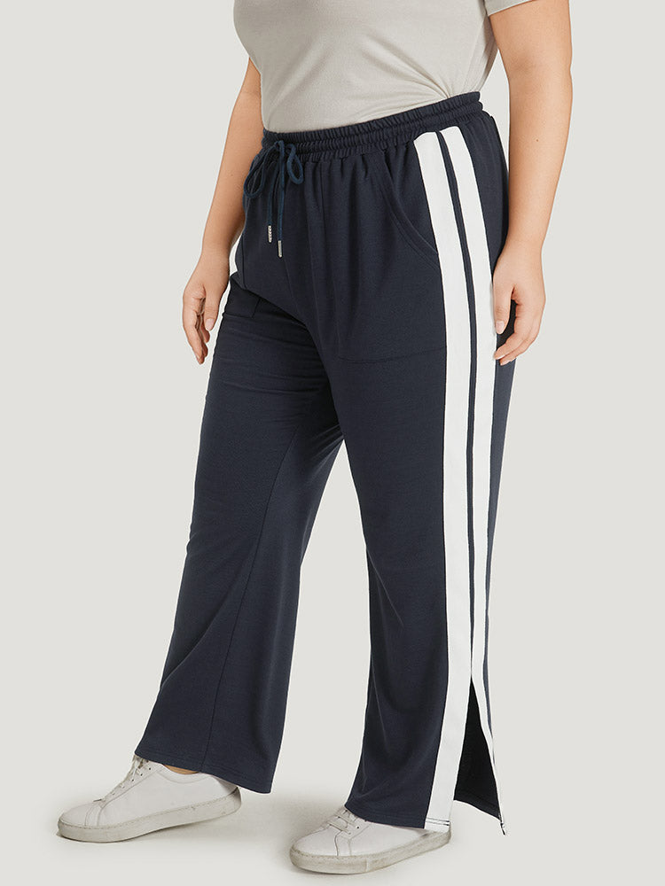 Two Tone Slant Pocket Bowknot Split Side Sweatpant
