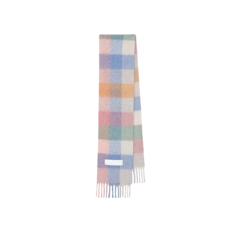 Macaron Color AC New Color Matching Mohair Extra-large Thickened Scarf Women's Plaid Winter Large Shawl Scarf