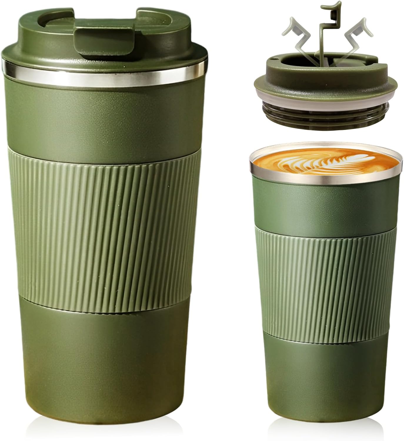 Senshuomy Travel Mug, Insulated Coffee Cup with Leakproof Lid, Reusable Coffee Cups Travel Cup, Stainless Steel thermaol Mug for Hot Cold Drinks (Green 380ml)
